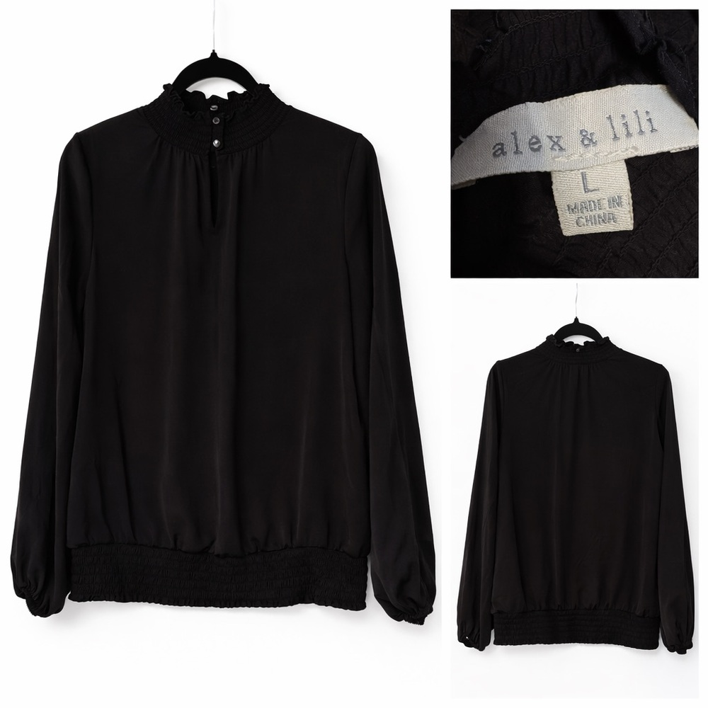 🐜 Alex & Lili Black Smocked Blouse – Size L